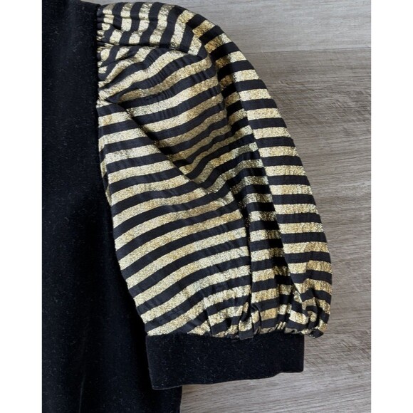 Vintage Sylvia Whyte Girls Holiday Black Gold Velvet Dress Size 12 Bow Striped - Picture 5 of 9